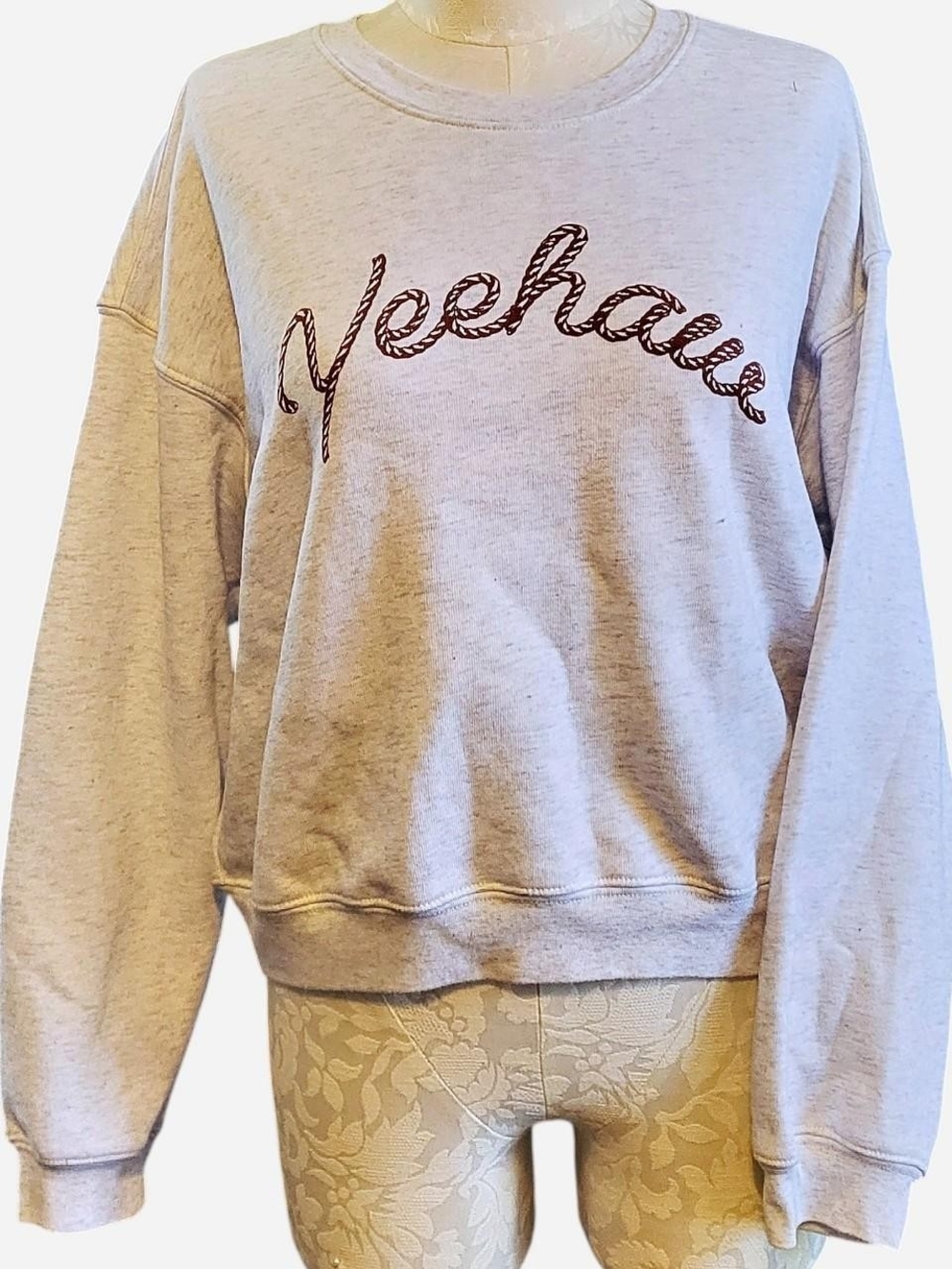 Yeehaw Graphic Crewneck Sweatshirt - Light Gray - Women